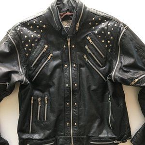 Black Leather Motorcycle Jacket - Liaison, Size L